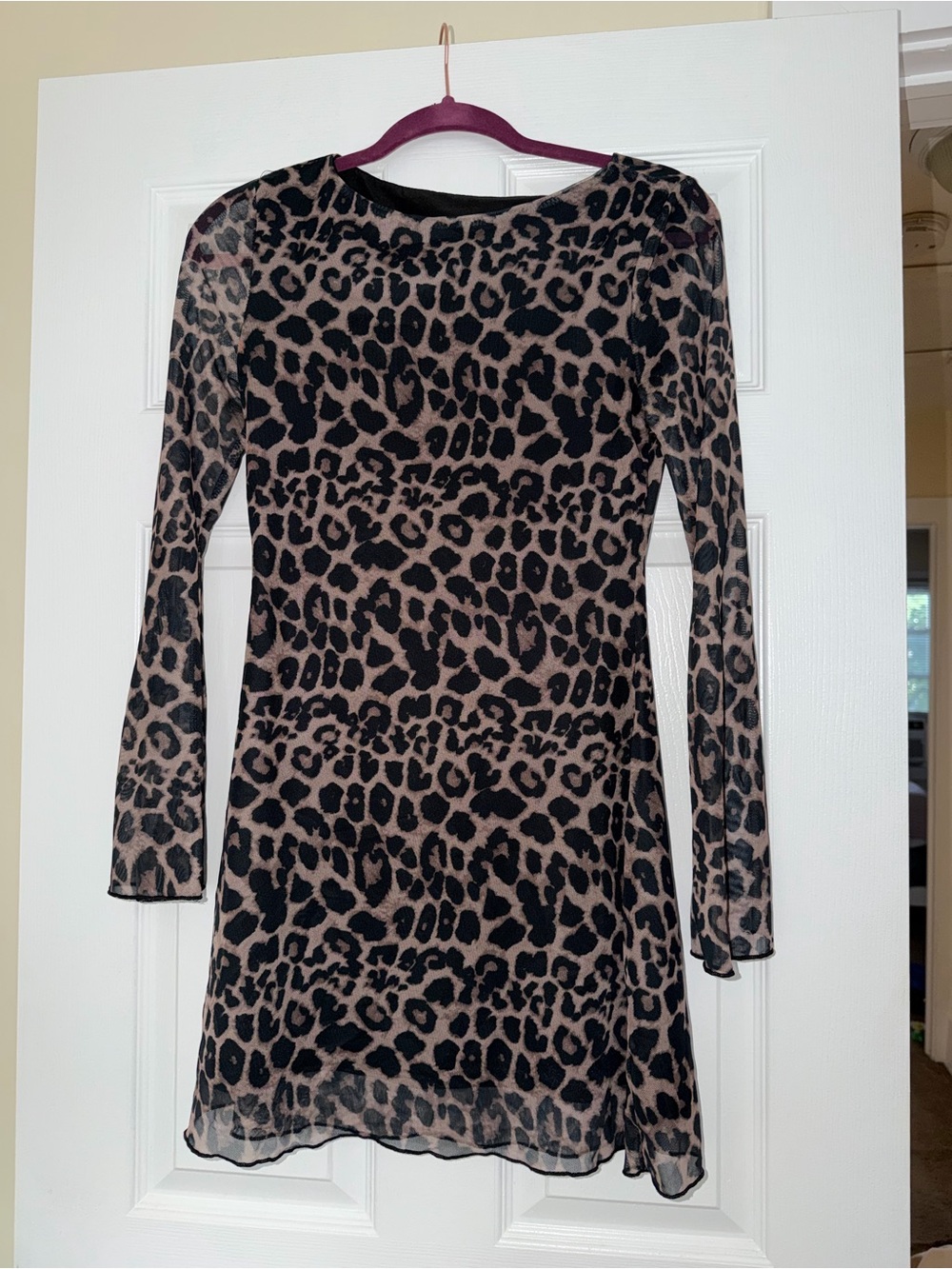 Amazon Long Sleeve Leopard Print Sheath Dress - Black and Taupe